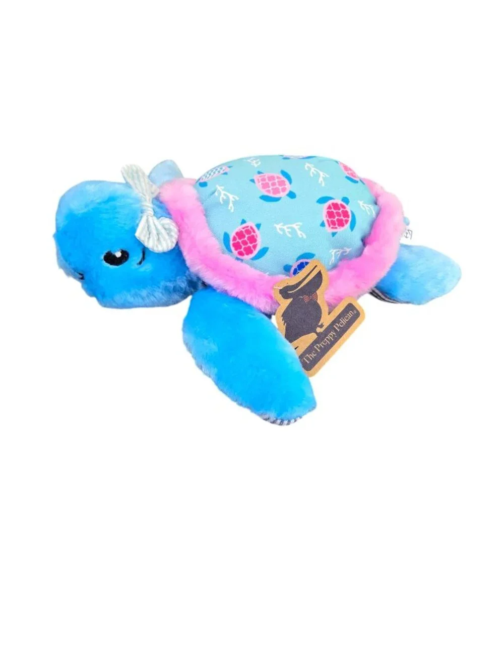 Preppy Pelican The Petting Zoo Sea Turtle Plush Teal Pink Seer Sucker Soft NWT
